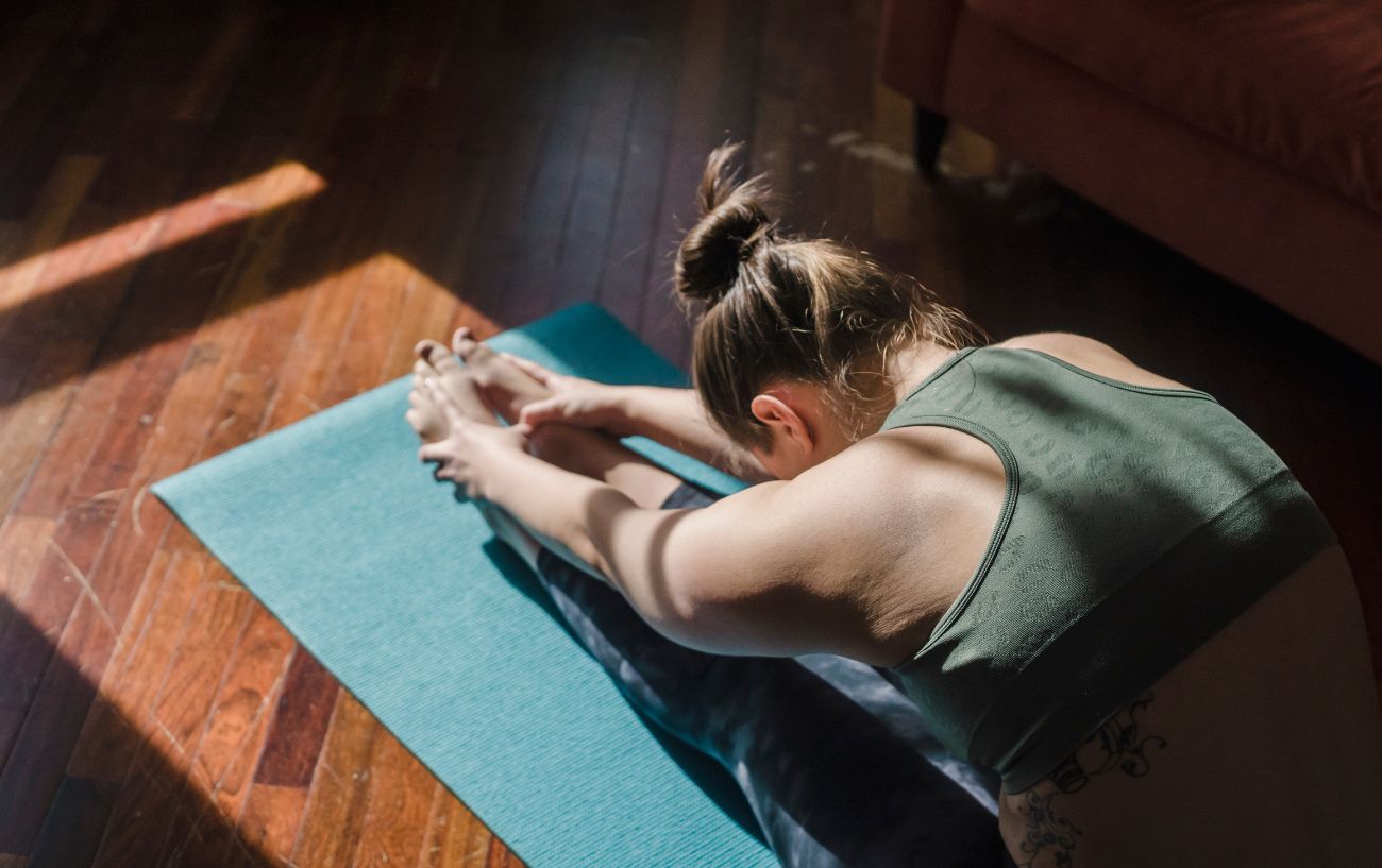 A person stretching.