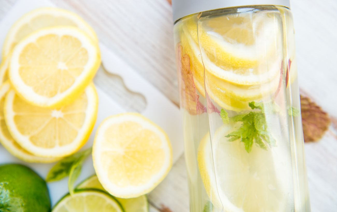 A bottle of lemon salt water.